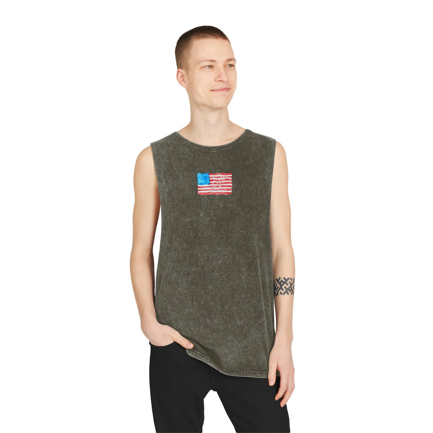 american flag unisex stonewash tank top