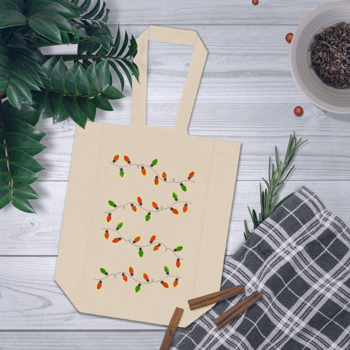 double wine tote — holiday string lights wine carrier