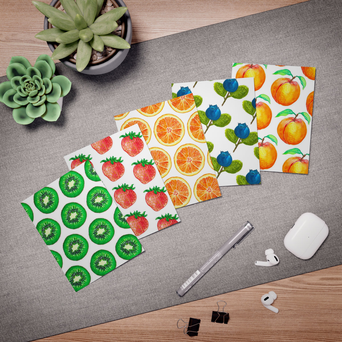 freshly picked watercolor fruit greeting cards — set of 5