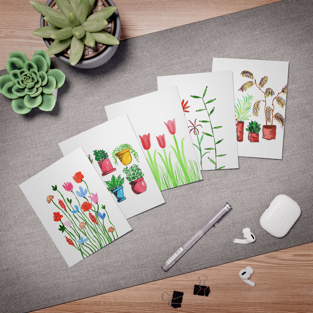 botanical greeting cards — set of 5